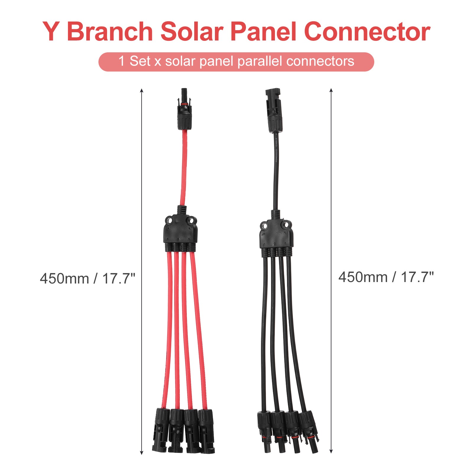 Solar Panel Connector Y Branch 4 to 1 Solar Panel Splitter 4 Way Red Black