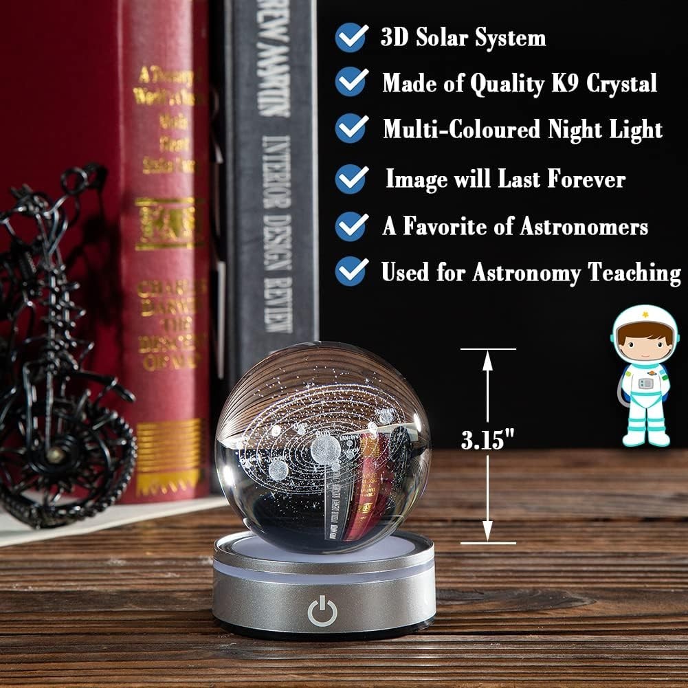 Educational 3D Solar System Crystal Ball – Ideal Gift for Astronomy Lovers