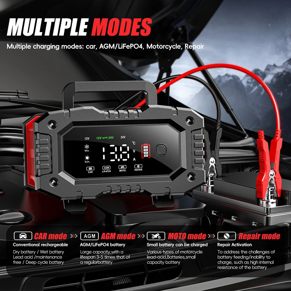 12V 24V FOXSUR FPT200 FPT100 Car Battery Charger for Moto for Truck Battery Repa