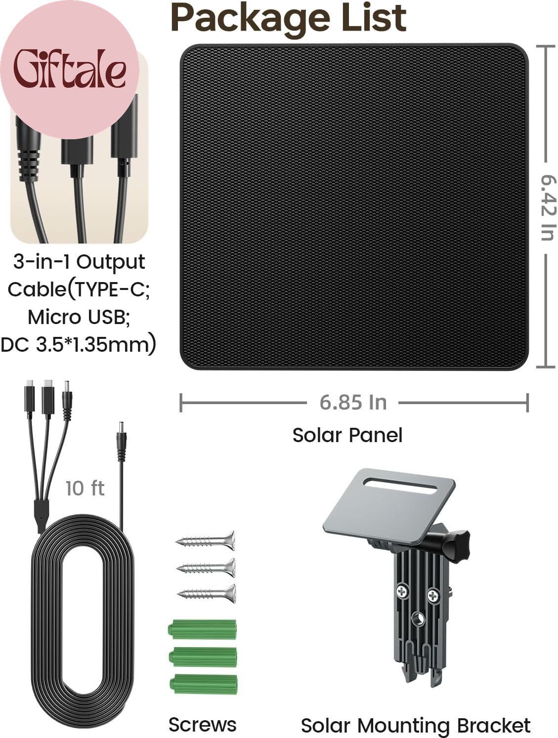 6W Solar Panel for Ring Camera, Trail Camera Solar Panel Charger with 5000Mah Ba