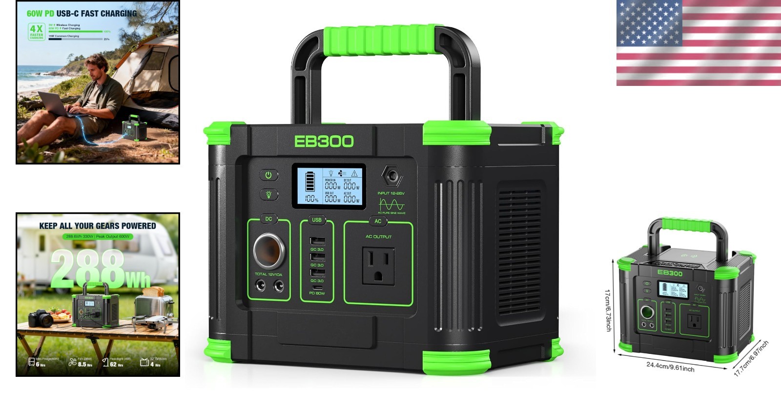 288Wh Solar Power Station, 300W Output with Fast Charging – Outdoor Essential