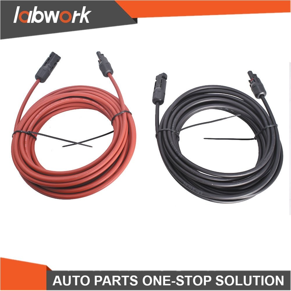 Labwork Solar Panel Extension Cable Wire Connector 1 Pair 10AWG 30FT Black + Red