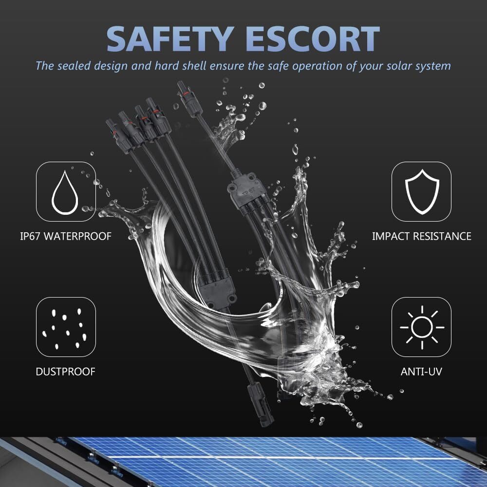 Solar Panel Y Branch Cable Connection Waterproof Adapter Connector Extension