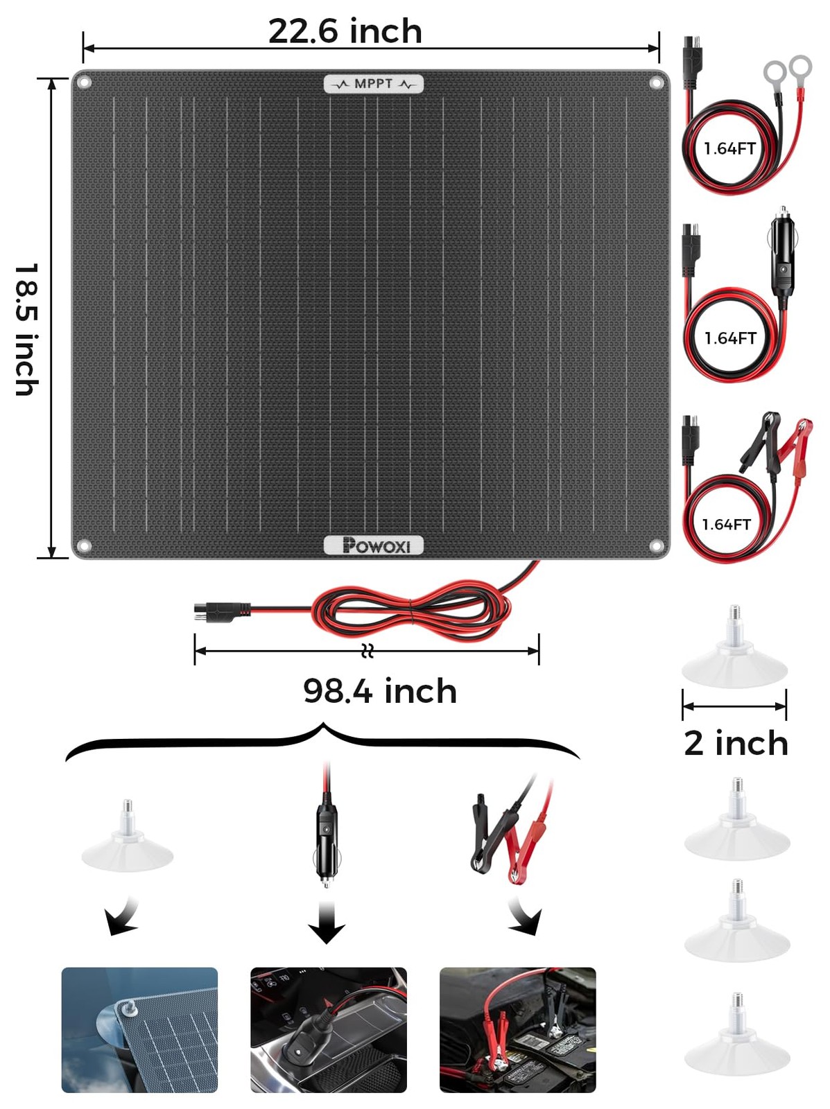 50W Solar Battery Charger 12V Solar Car Battery Maintainer with MPPT Controller