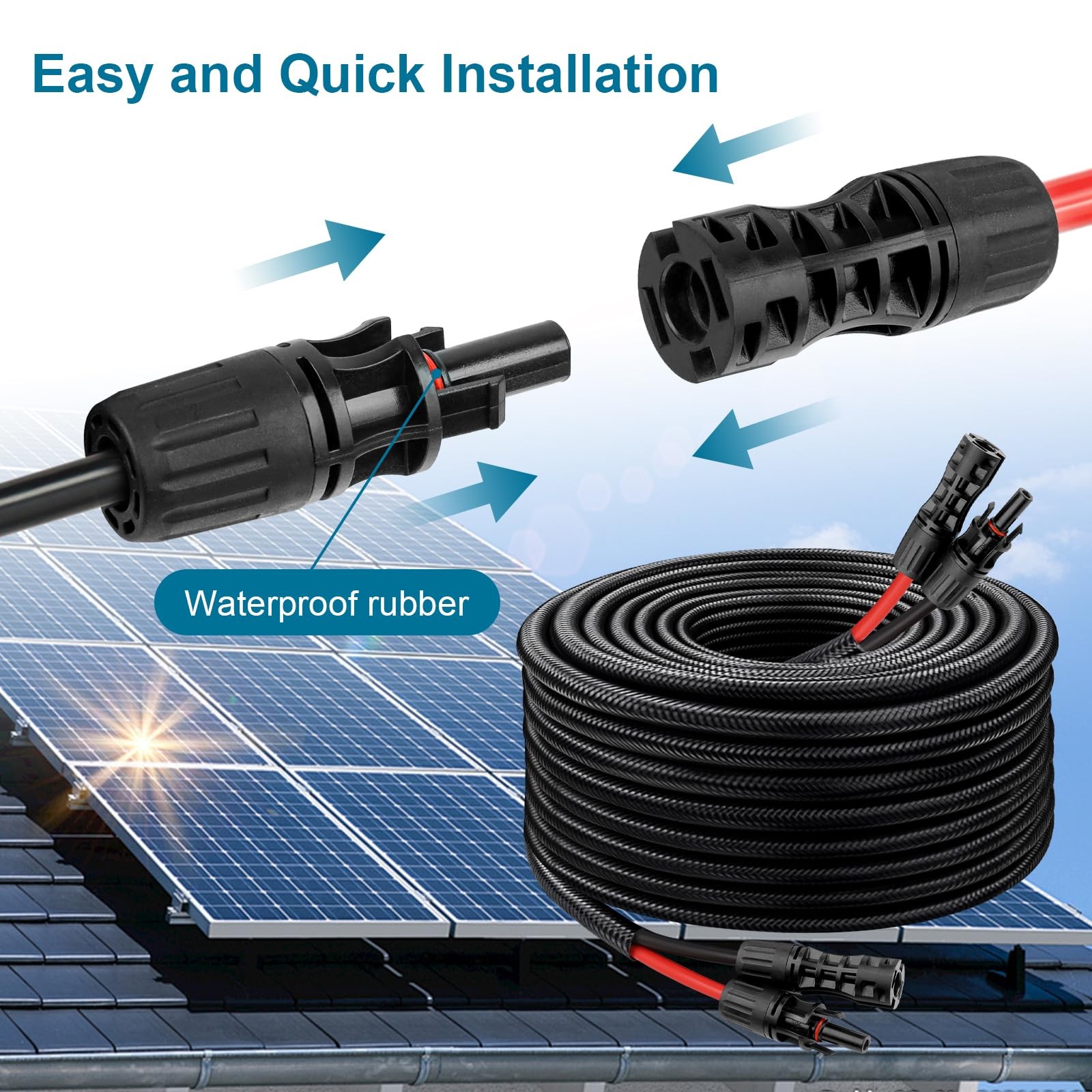 Solar Panel Extension Cable – 8AWG 20FT Solar Wire with Female & Male Waterpr…