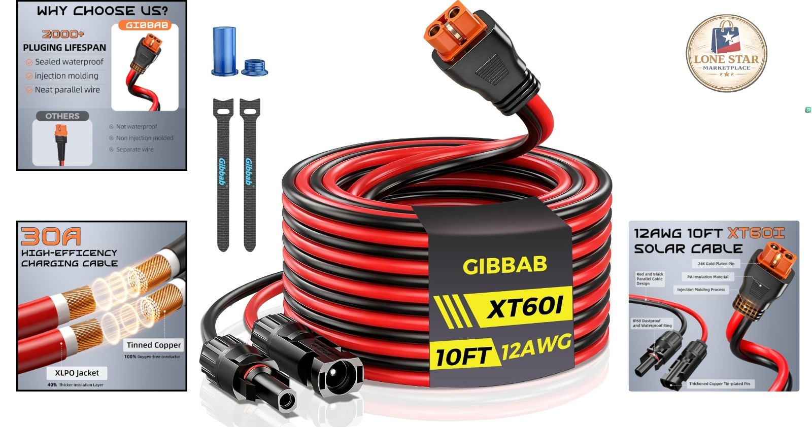 12AWG 10FT Solar to XT60i Cable, Gibbab 3 10 25FT Solar Panel Connector to XT60i