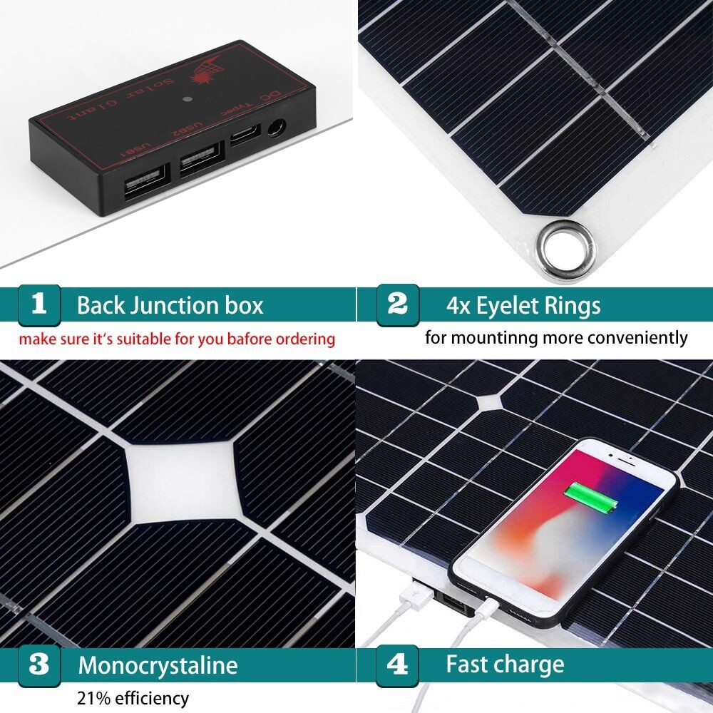 2 PACK 200W Solar Panel Kit 12V Battery Charger w/ 100A Controller Caravan Boat