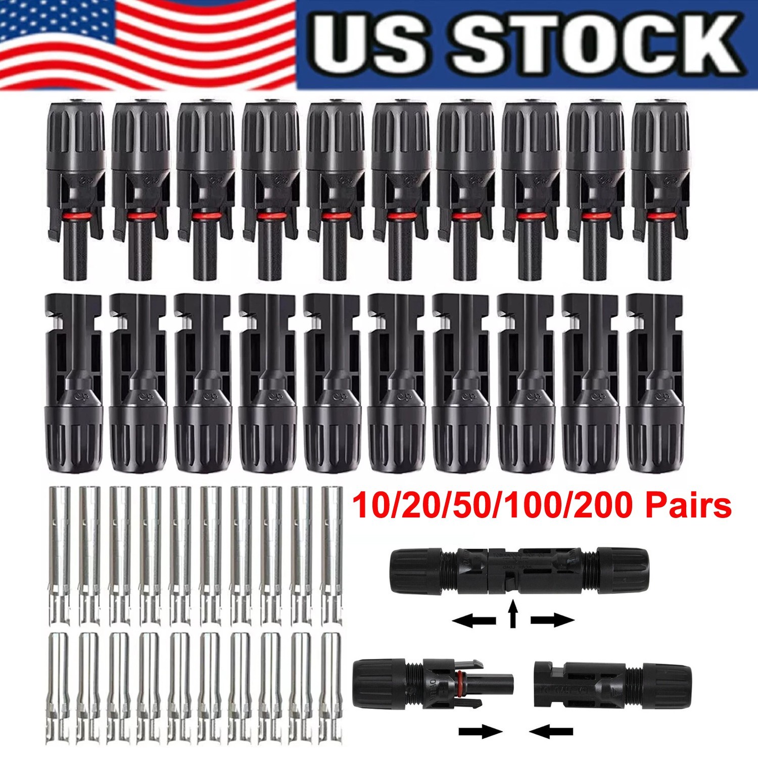 10/20/50/100/200 Pairs Male Female Solar Cable Connectors For DIY Solar Panel