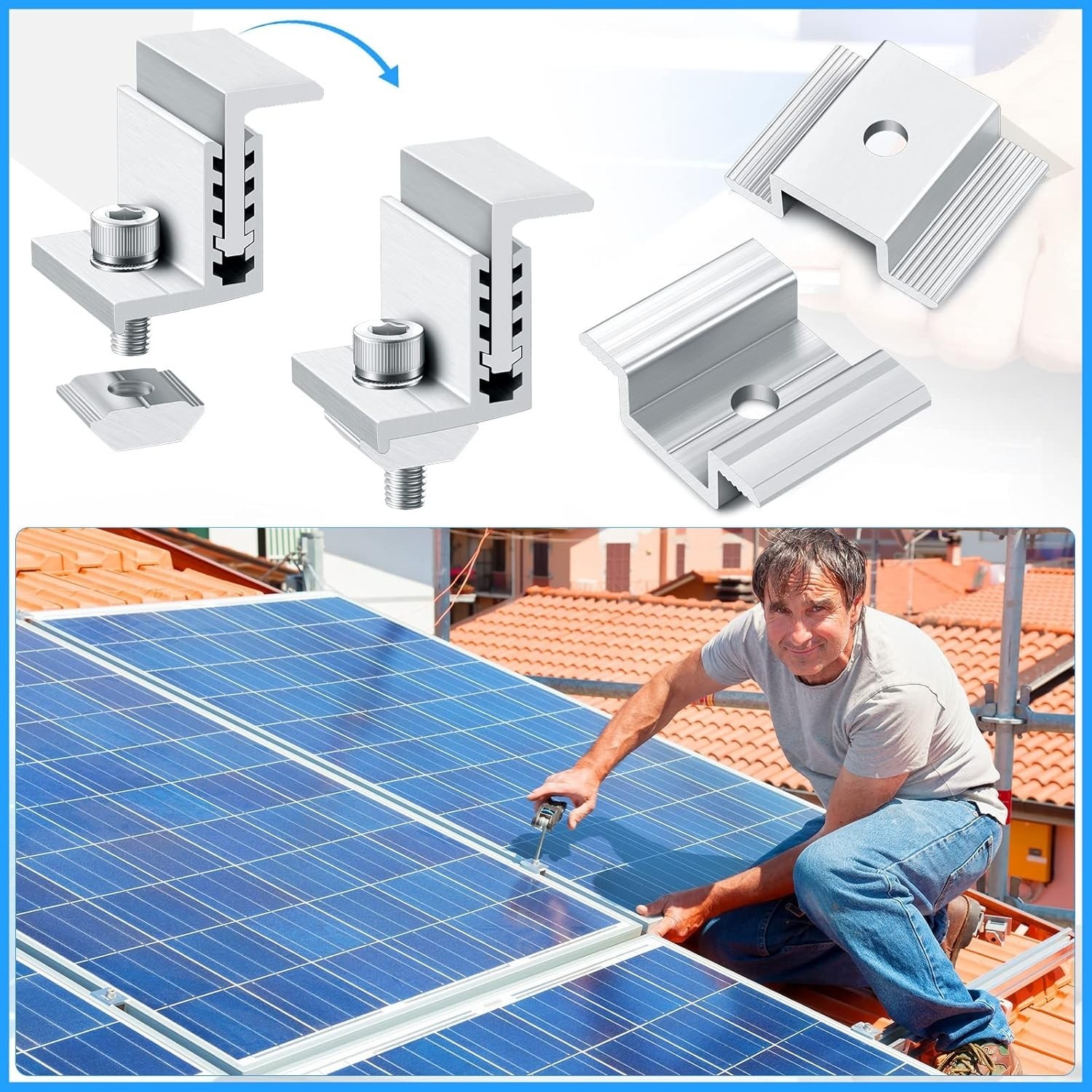 Soporte de panel solar de aluminio de 1.06 pulgadas con soportes de montaje