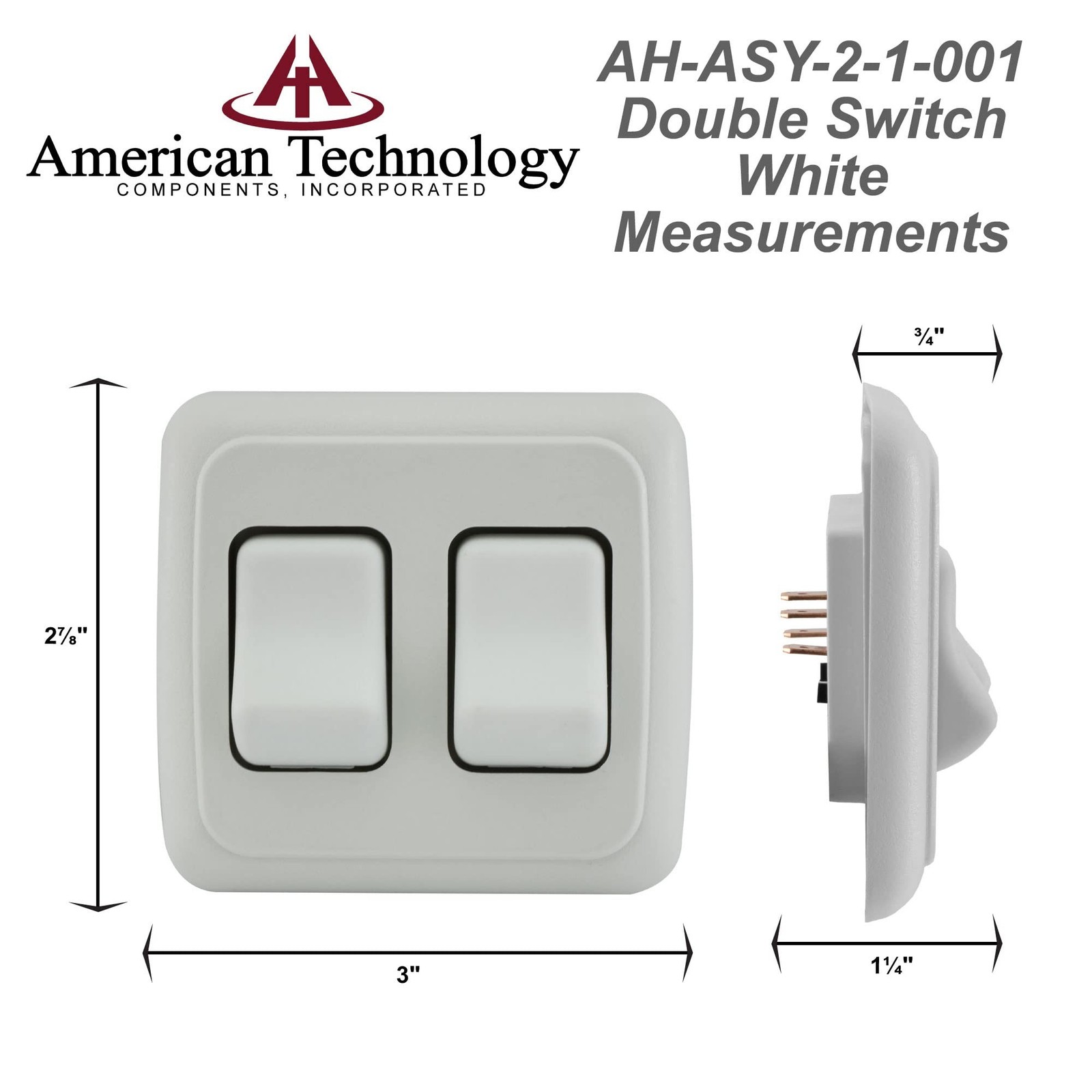 Double SPST On-Off Switch with Bezel, 12-Volt, for RV, Trailer, Camper (White)