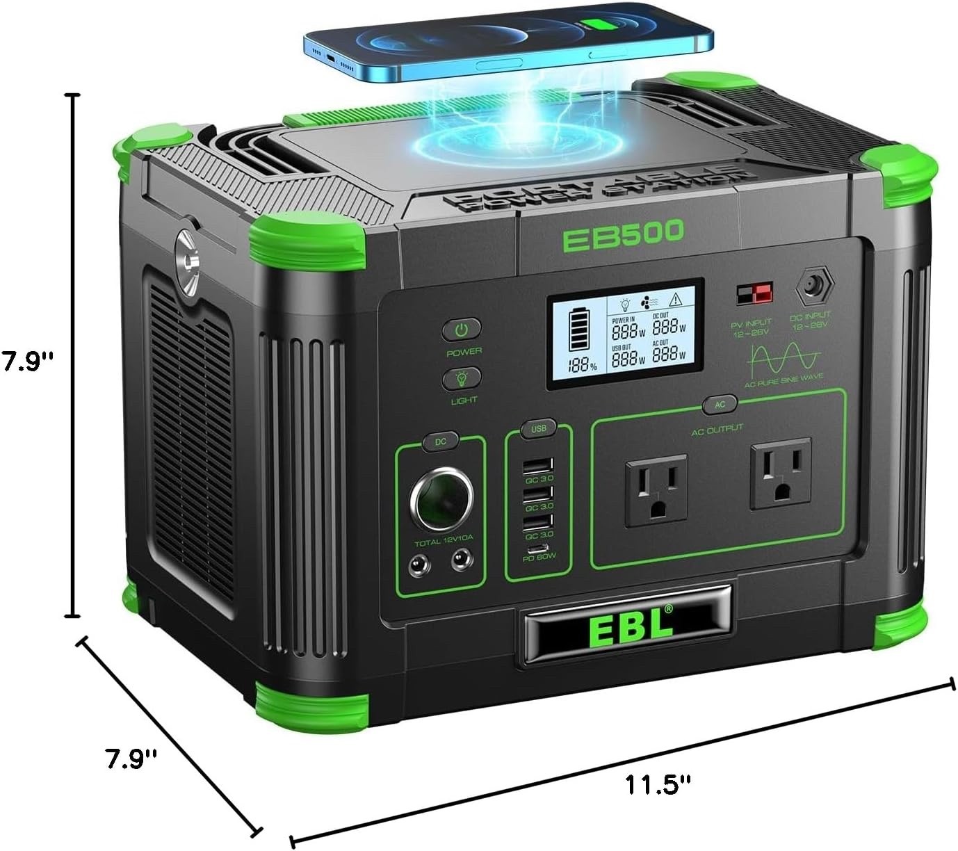 Portable Power Station 500w(Peak 1000W), Camping Solar Powerhouse Outdoor Indoor