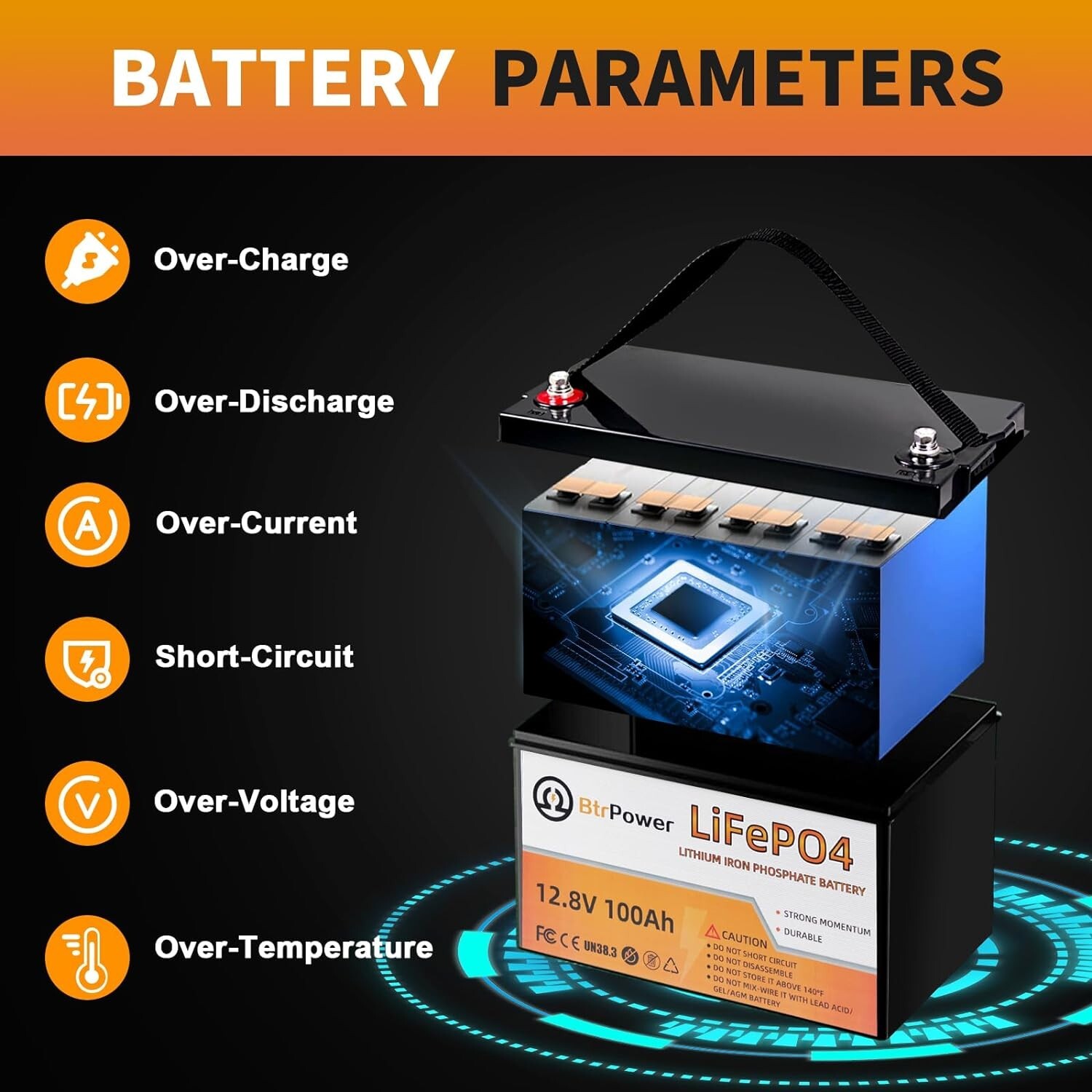 BtrPower 12V 100Ah Lithium lifepo4 Battery For RV Marine Solar System Deep Cycle