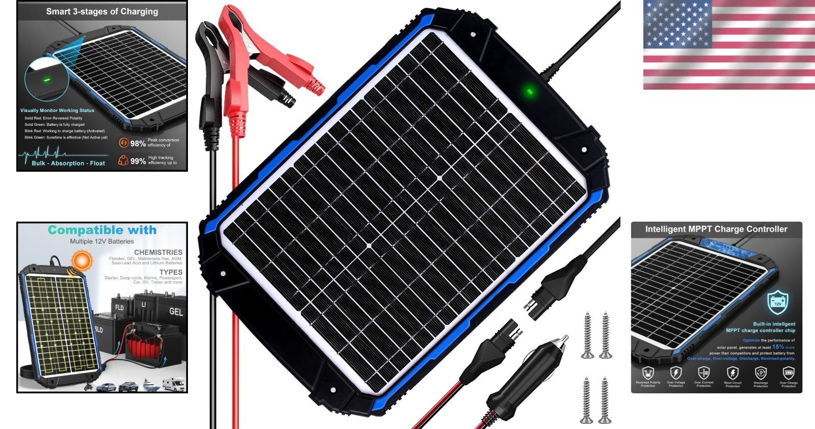 Robust 20W 12V MPPT Solar Charger for Cars, Boats, and RVs – Safe & Reliable