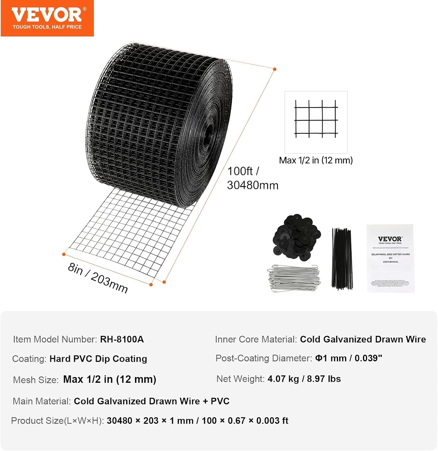 Solar Panel Bird, Critter Guard Kit 100ft RH-8100C