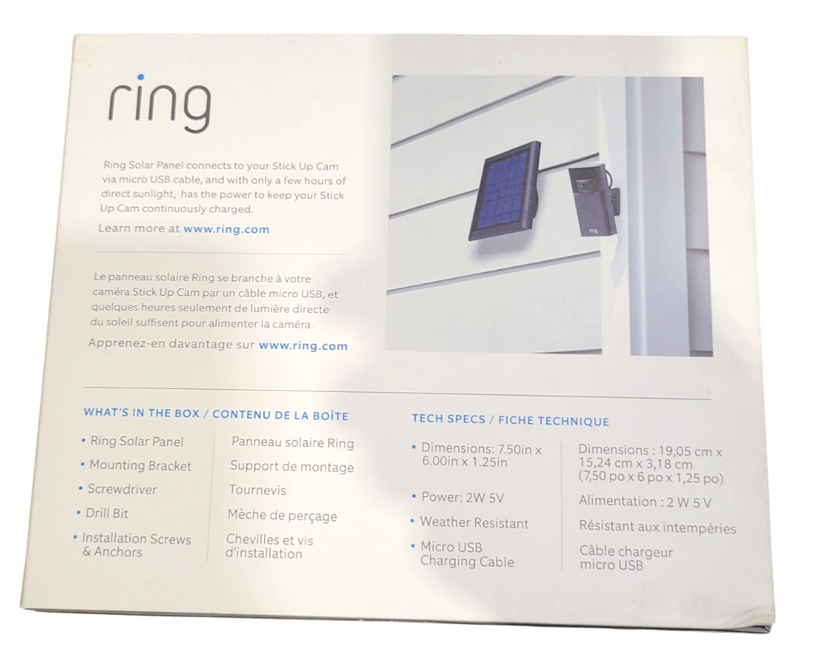 Ring Solar Panel for Stick Up Cam – Unused, New Open Box (Micro USB) Black