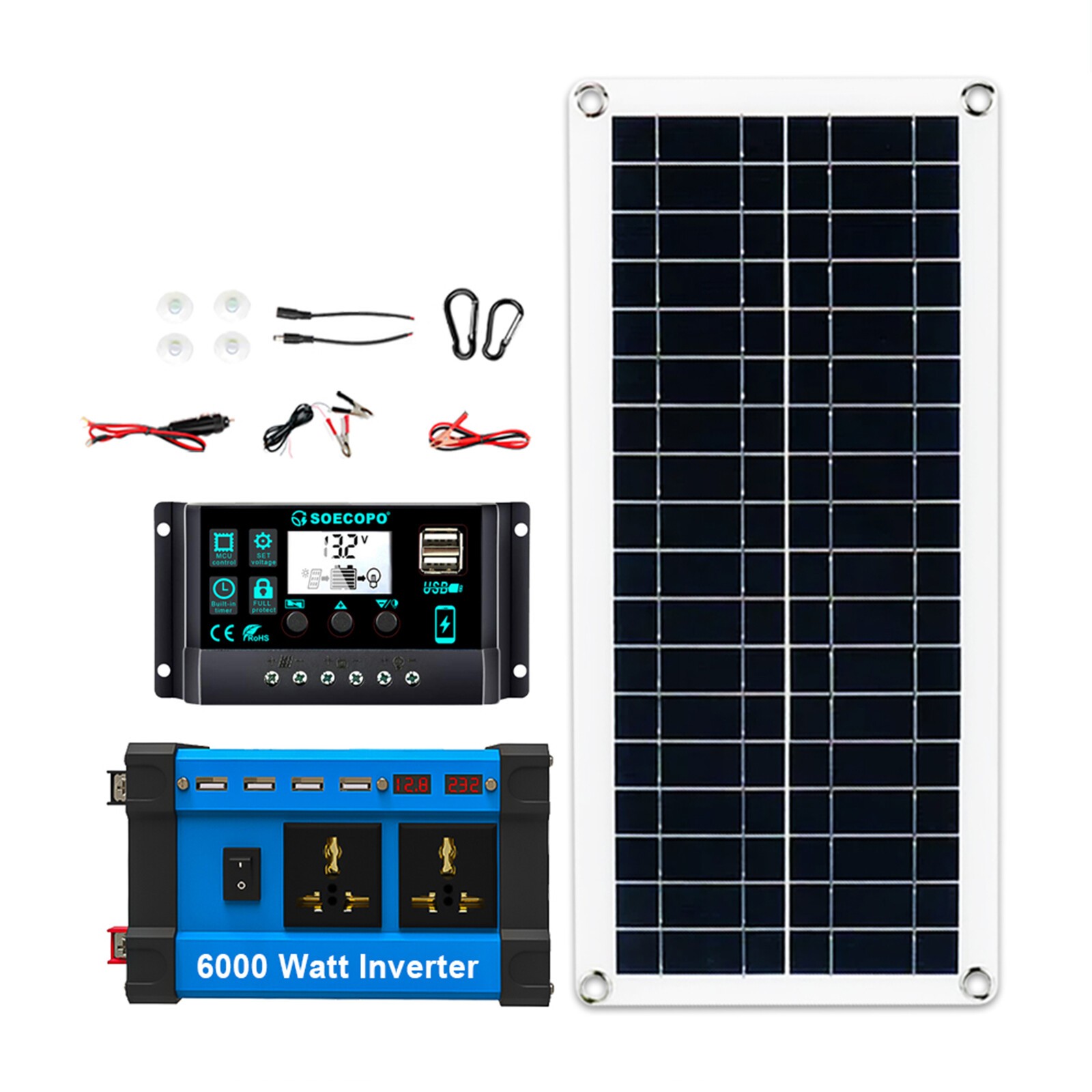 6000W Complete Solar Panel Kit Solar Power Generator 100A Home 110V/220V Systenl