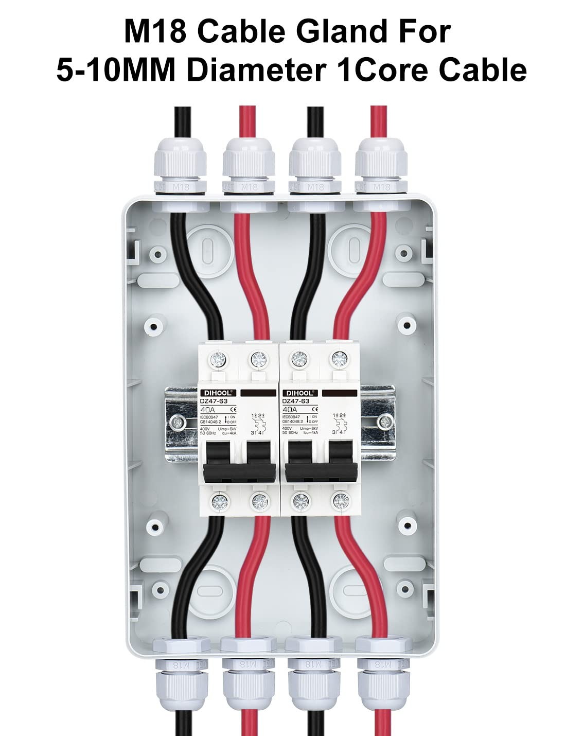 DC Circuit Breaker Box Cover, 40 Amp Electrical Power Distribution Box 2 in 2…