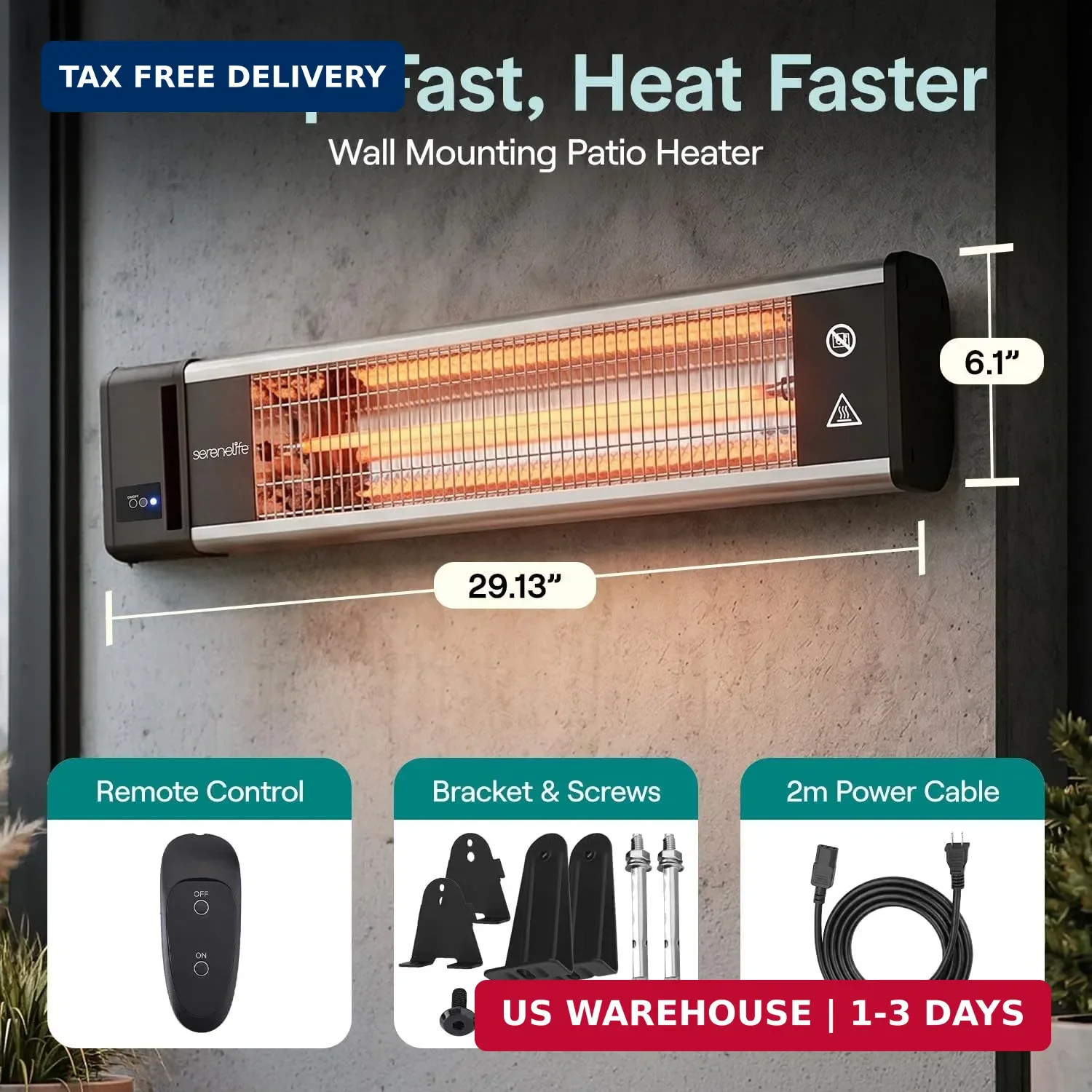 SereneLife Portable Infrared Indoor and Outdoor Electric Space Heater with Remot