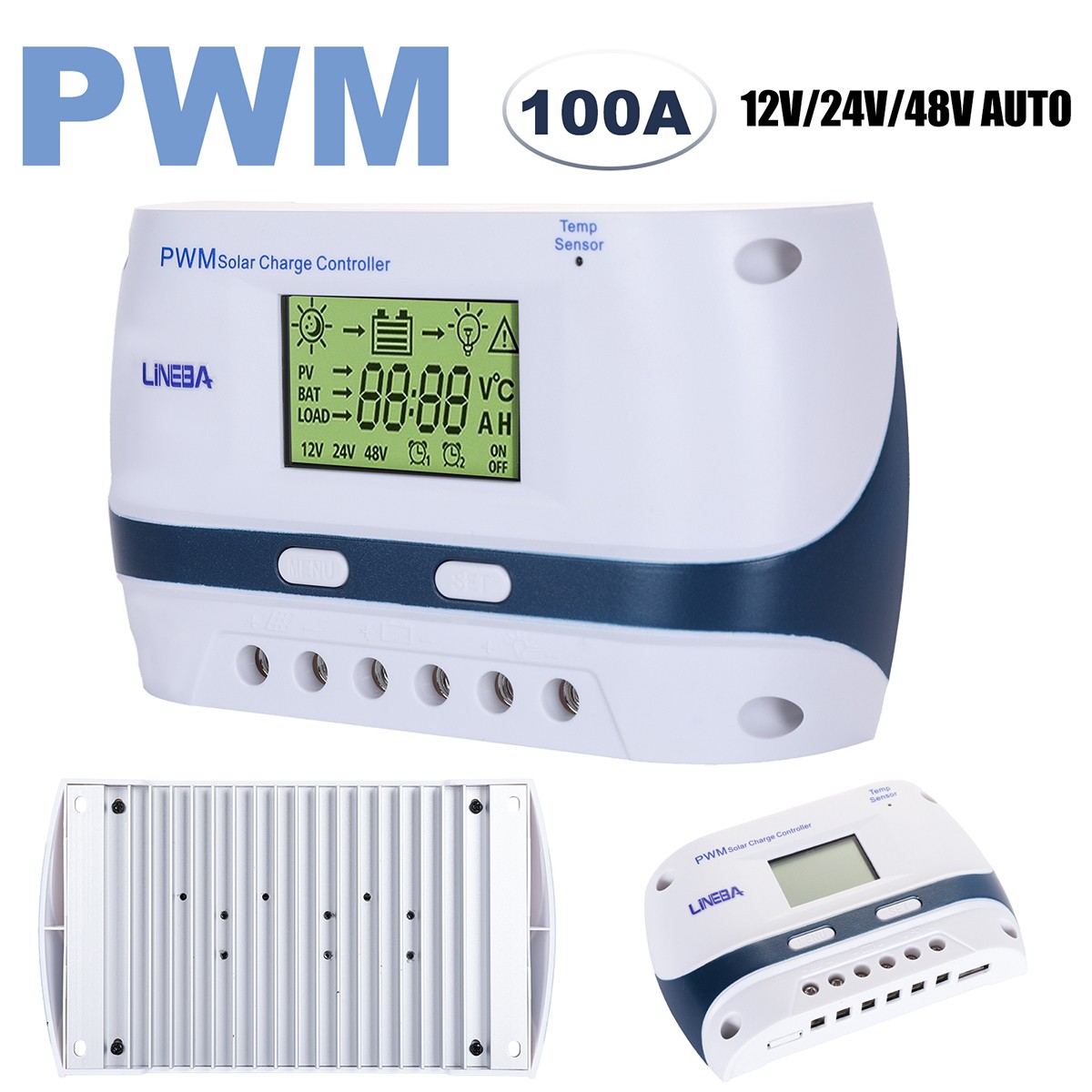 30A 60A 100A PWM LCD Solar Charge Controller 12V/24V/48V Auto Regulator with USB