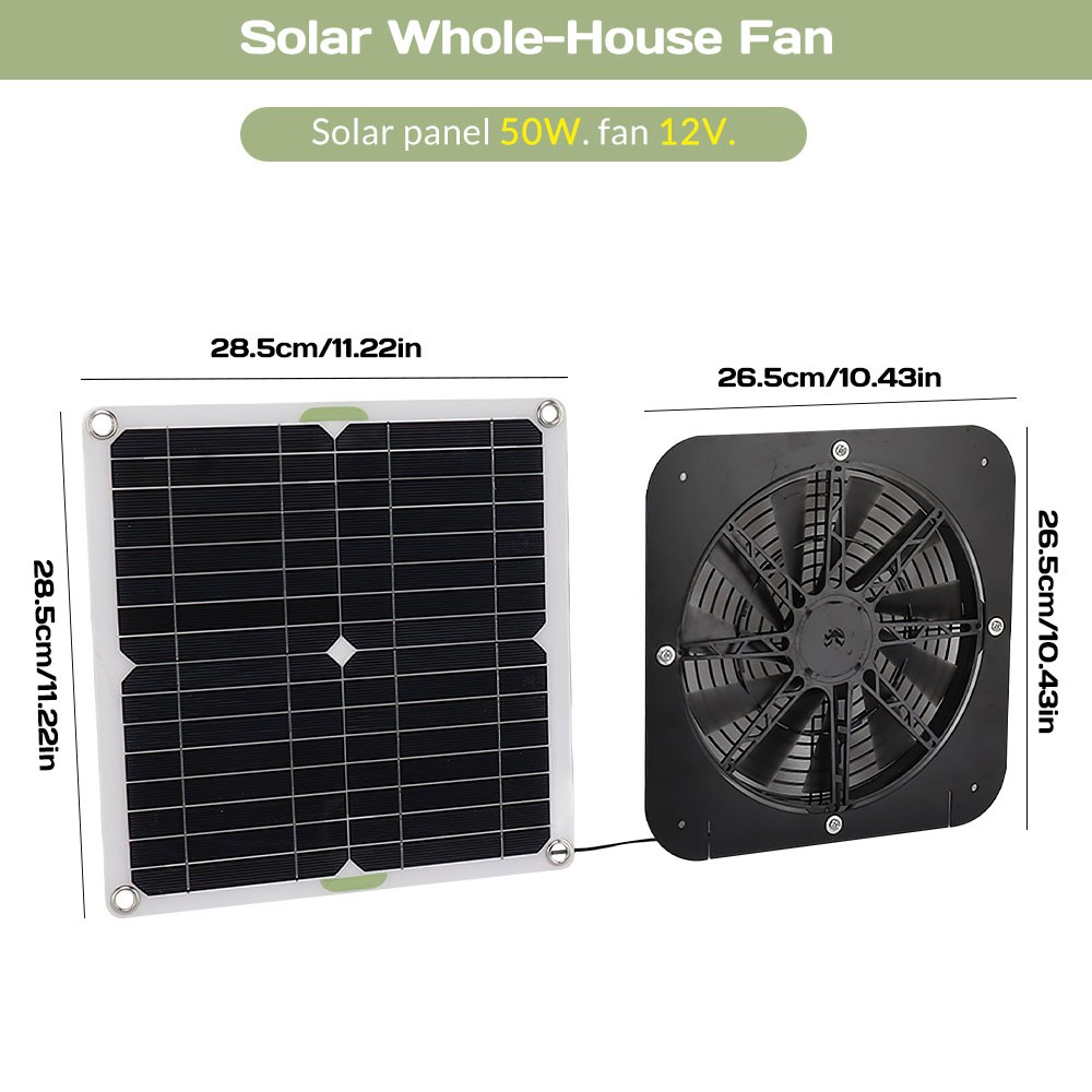 100W Solar Powered Exhaust Fan Ventilation Kit for Chicken Coop IP68 Waterproof