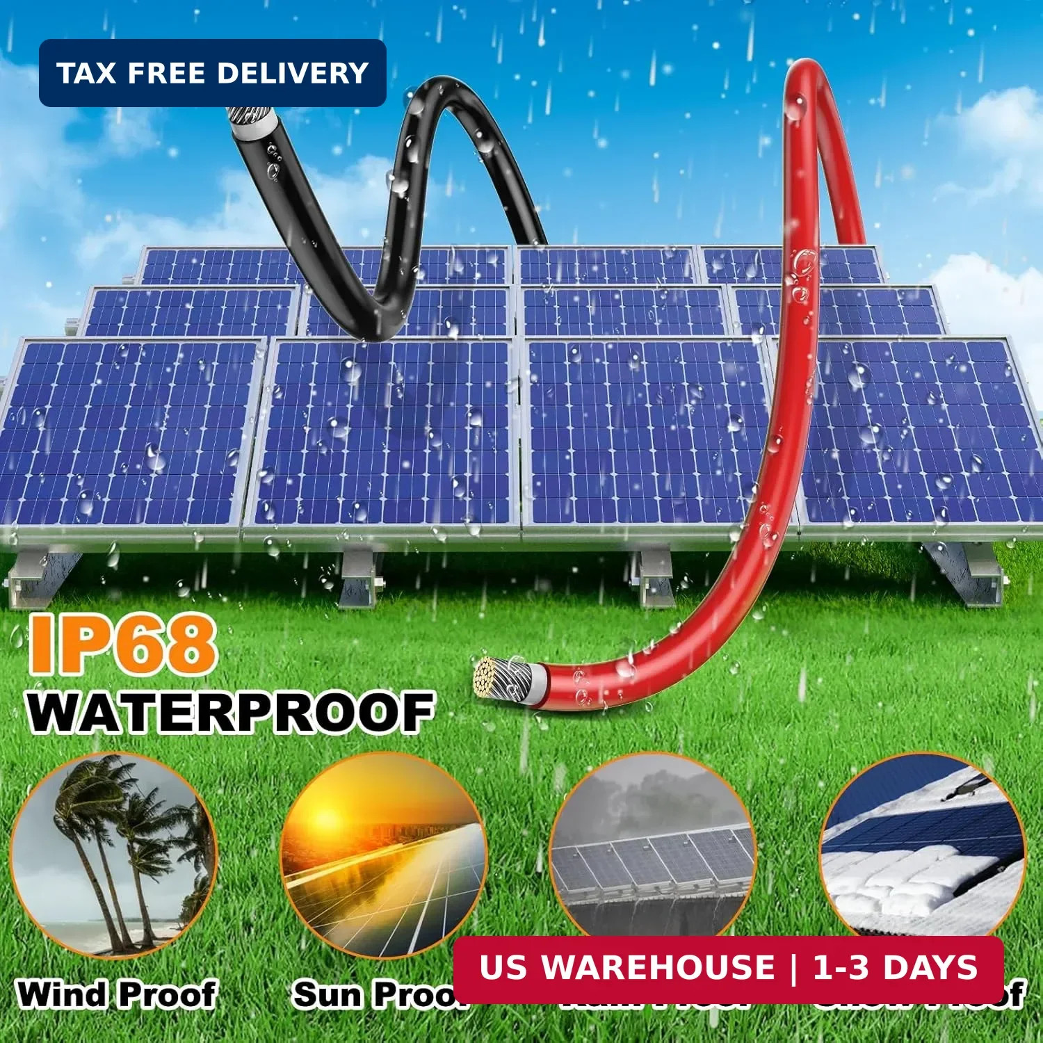 Oududianzi 2×50 Feet Solar Panel Wire, 10AWG Solar Wire Tinned Copper 10 Gauge P