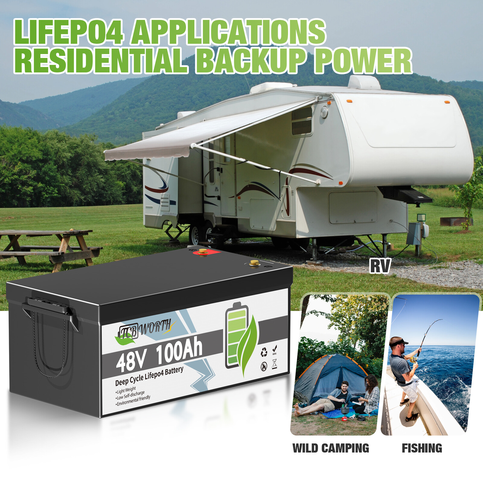 48V 100Ah Lithium LiFePO4 Battery 200A BMS 5120Wh Golf Cart UPS Solar Off-Grid