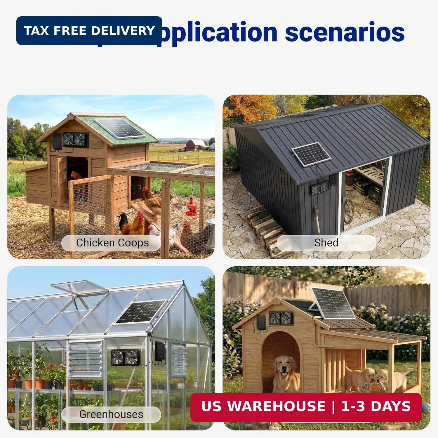 Solar Powered Exhaust Fan with Battery & Temp Sensor, 20W Solar Panel, Dual 4.7″