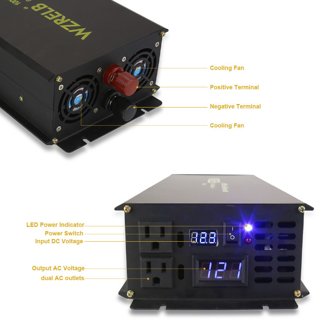 12V Power Inverter Pure Sine Wave 1500 watt Car Power Supply Truck Solar RV Home