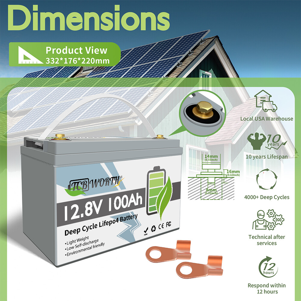 12V 200AH Deep Cycle Lithium Battery LiFePO4 200A BMS for RV Boat Solar Home
