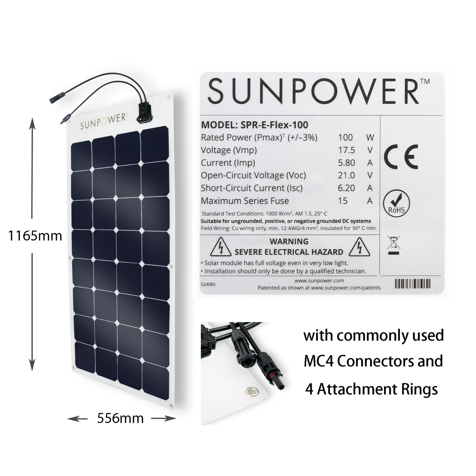 ***100W x8 = 800W Flexible Authentic SunPower Solar Panel for RV, and Camping***