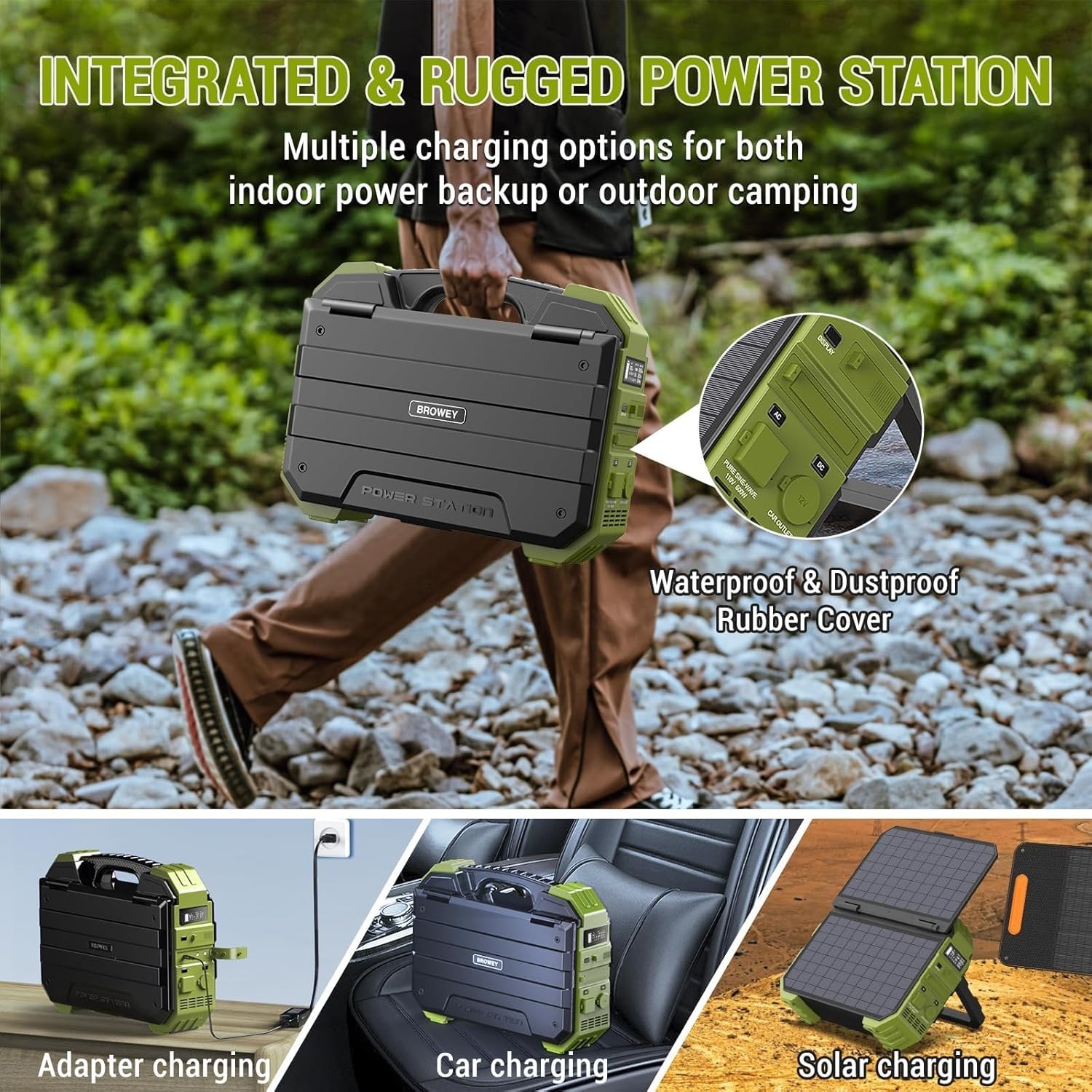 Portable Power Station, 1000W (Peak 2000W) Solar Generator with Built-In Solar P