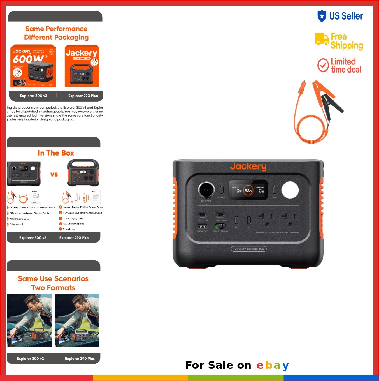 Portable Power Station 300W 288Wh Solar Generator Dual USB-C AC Outlets Battery