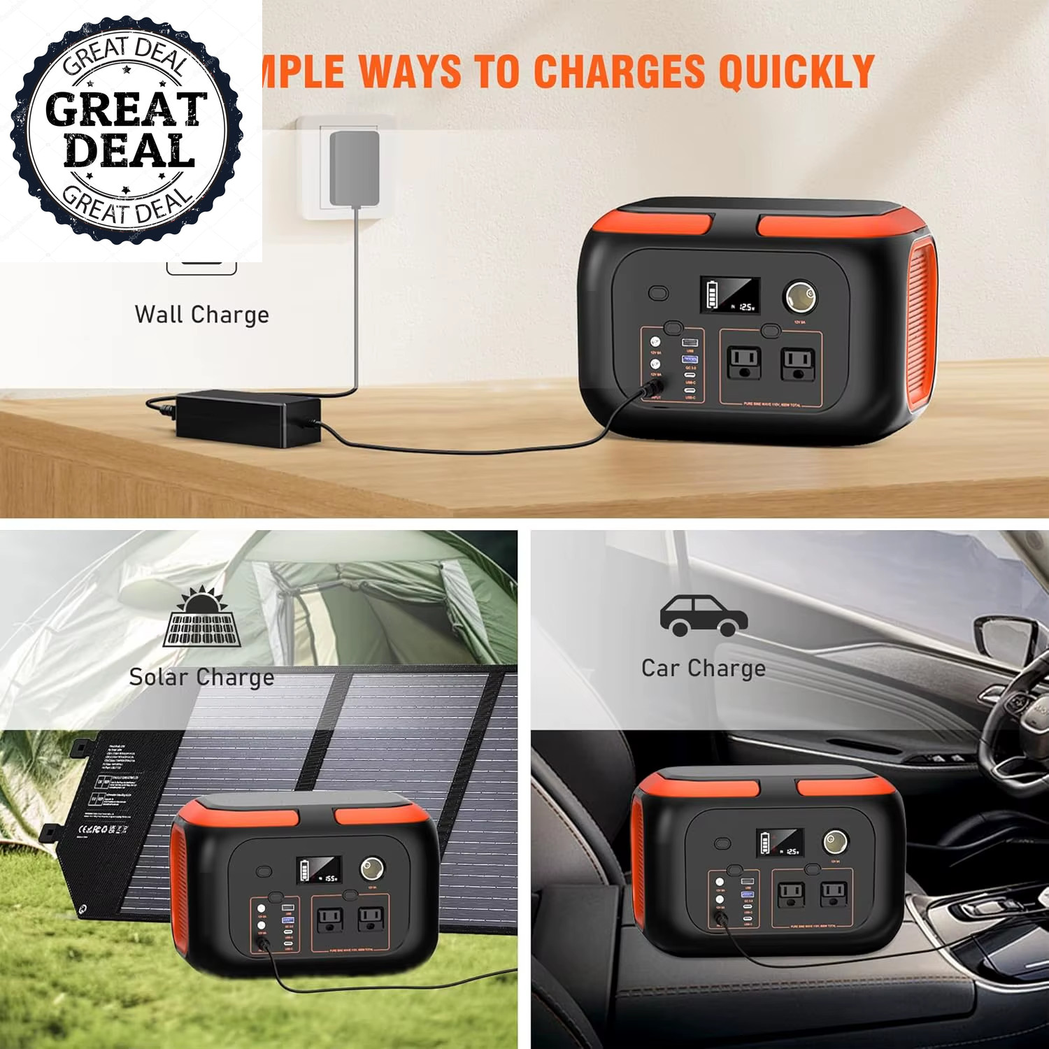 150W Portable Power Station 110V AC Outlets Camping Travel Power Storage Bank