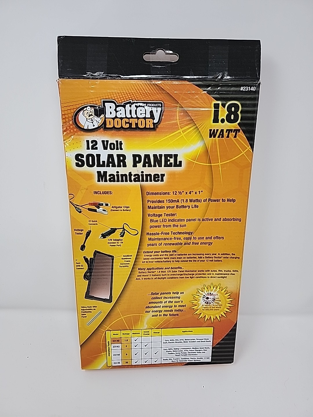 WirthCo 23140 Battery Doctor 1.8W Solar Panel Maintainer – 1 EACH
