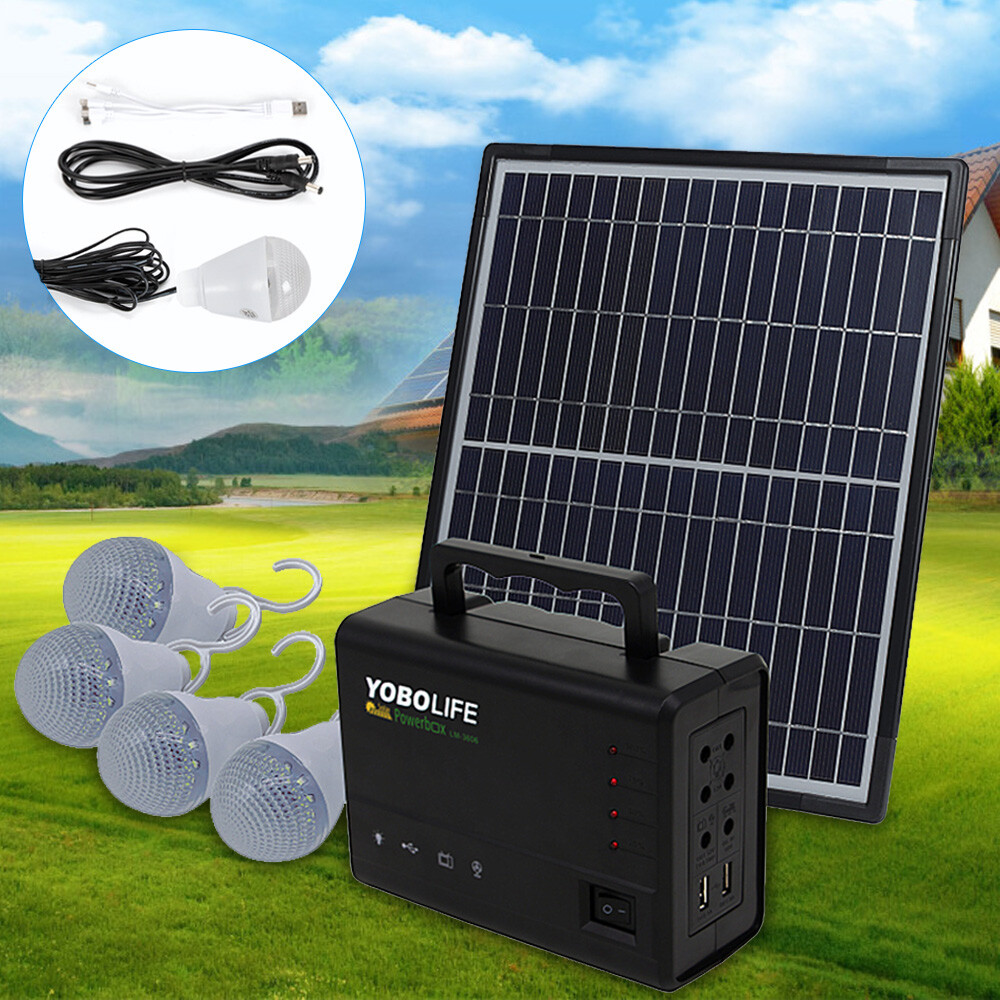 Solar Panel Power Generator Kit with 4 Bulbs Portable Battery Pack Power Station