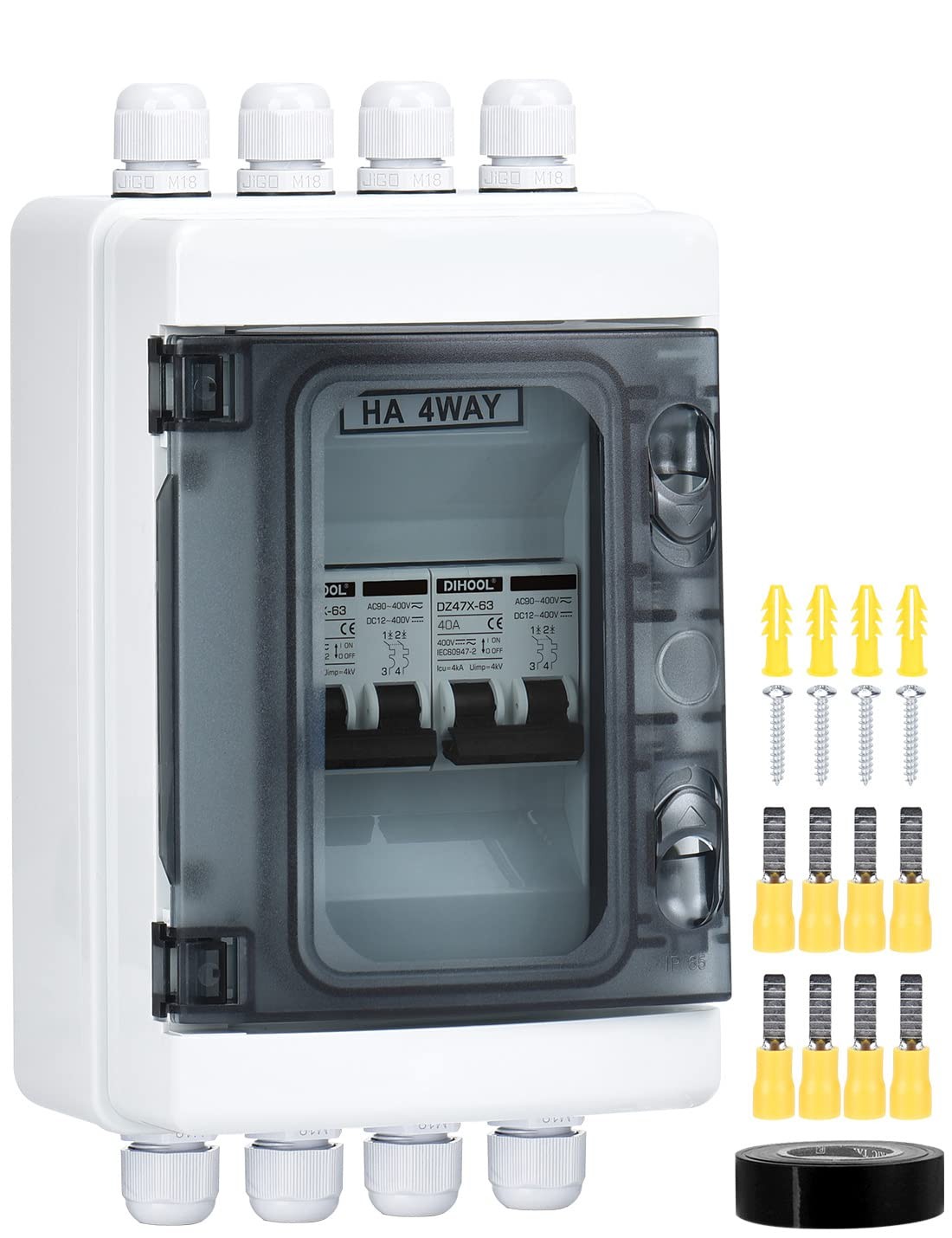 DC Circuit Breaker Box Cover, 40 Amp Electrical Power Distribution Box 2 in 2…