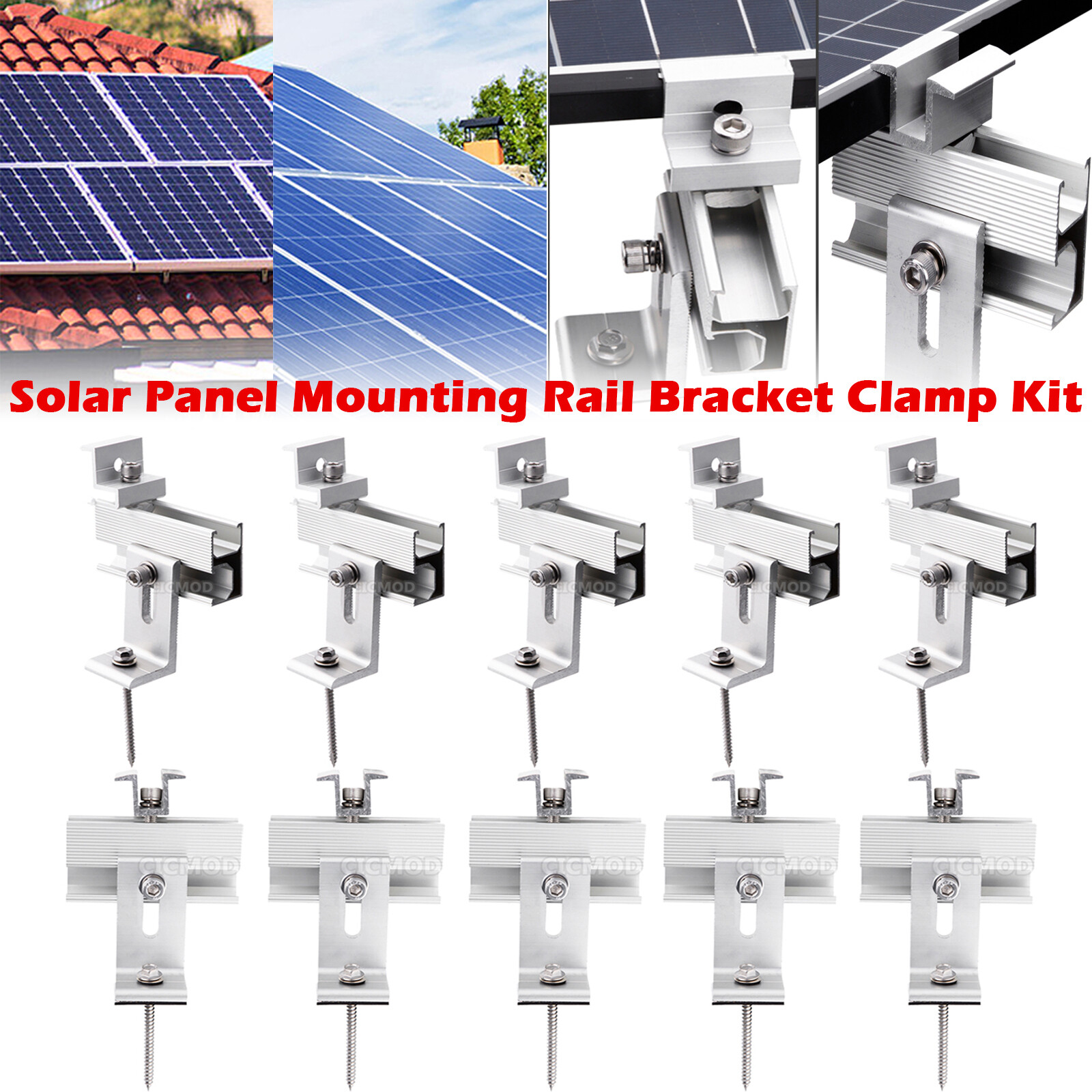 Solar Panel Mounting Rail Rack Bracket Kit Aluminum Fixing Clamps for Roof Mount