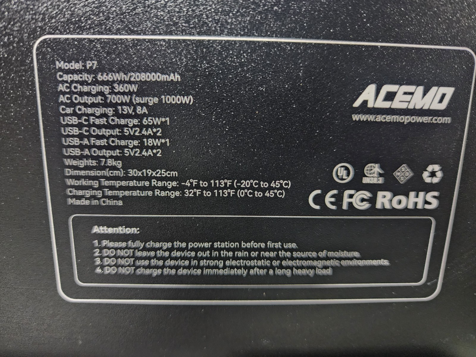 ACEMO Power Station P7 666Wh LiFePO4 with 2×700W AC Outputs & 360W