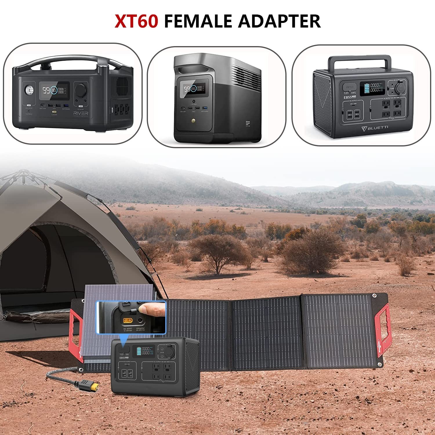 Solar Connector to XT60 Adapter Extension Cable Solar Panel 60W 110W 160W 220…