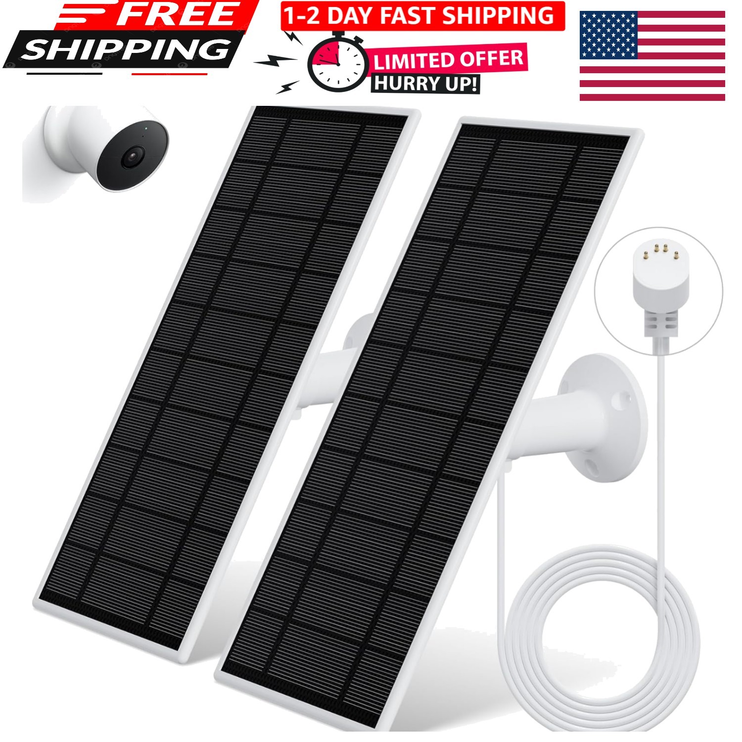 Solar Panel for Google Nest Camera, 2Pack Upgraded Solar Power Charger for