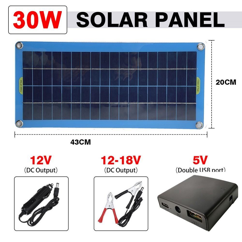 12V 30W Solar Panel For Camping PET Laminated Sheet Reverse Current Protection