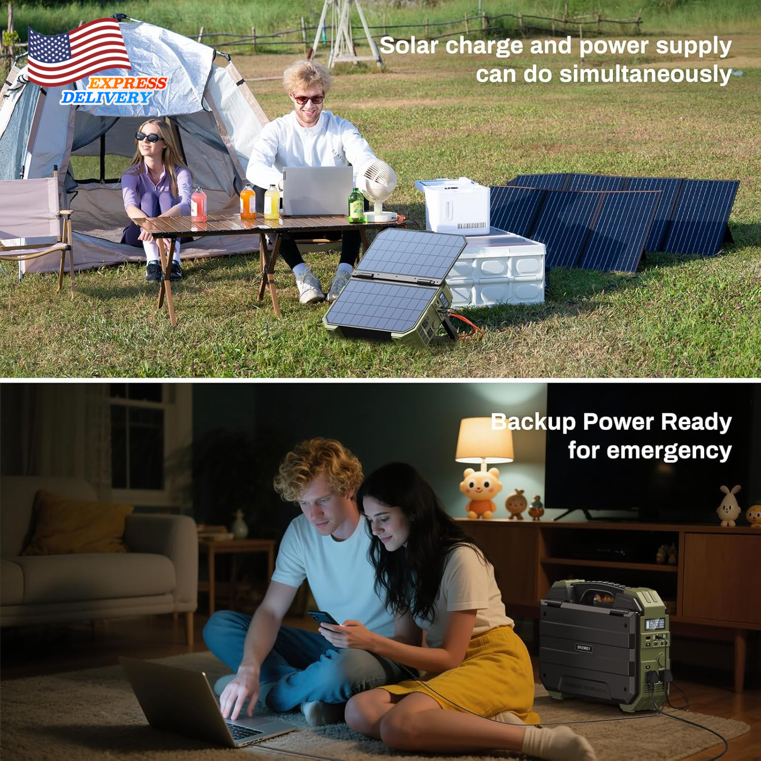 1600W Portable Power Station 1024Wh Lifepo4 Battery Built-In Solar Panel NEW USA