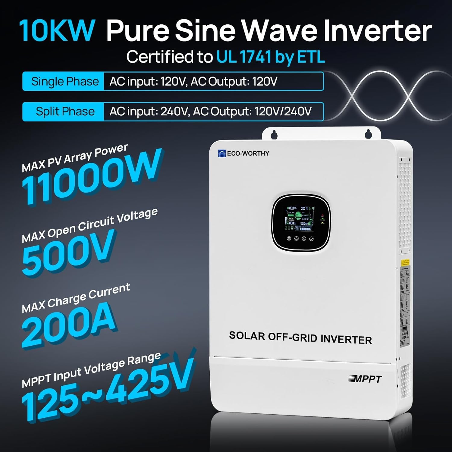 ECO-WORTHY 10KW Output 16.07KWH Off Grid Solar System Complete Kit for Home