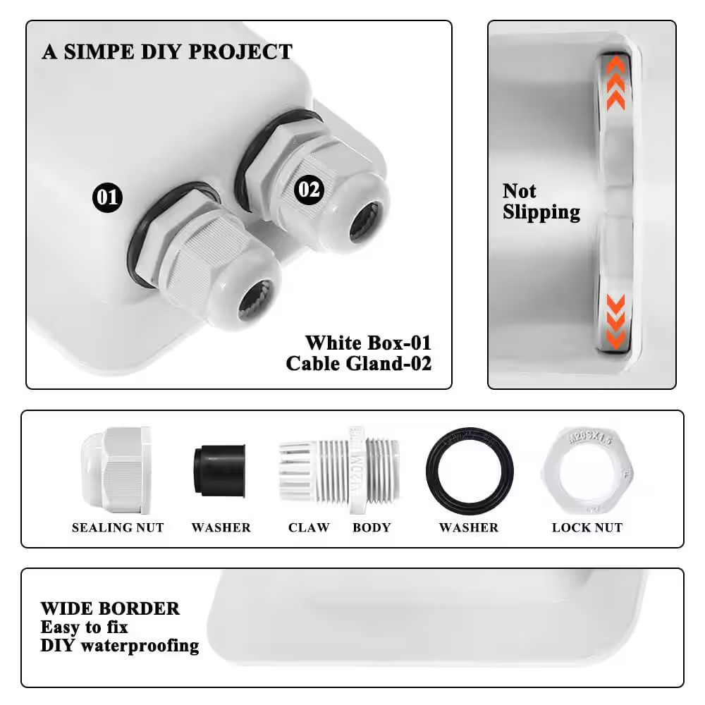 Durable ABS Solar Dual Cable Entry Gland, Weatherproof, Fit 2 Sq.Mm-6 Sq.Mm Cabl
