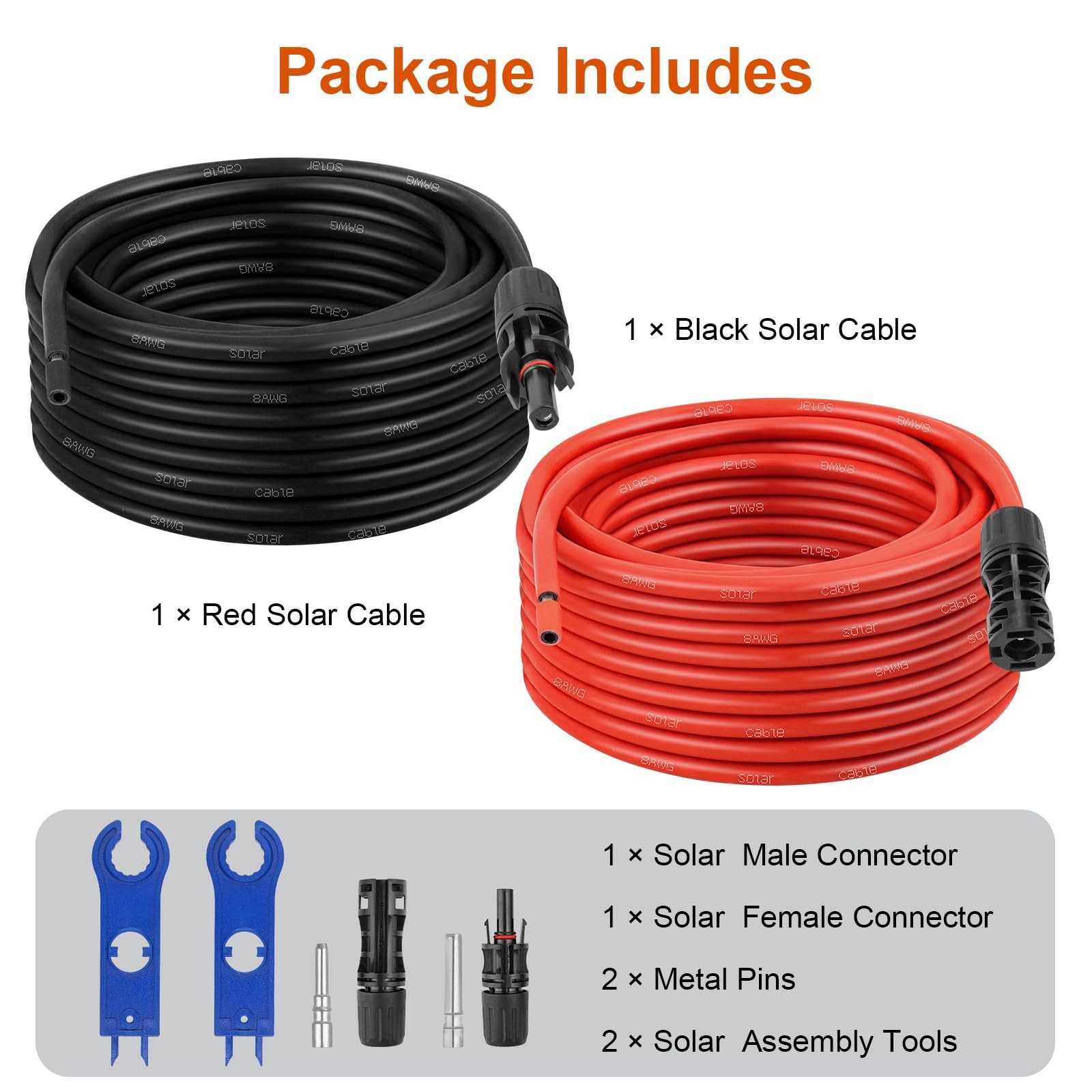 XRDS -RF Solar Extension Cable 8AWG, 10FT Red & Black Solar Panel Wire with S…