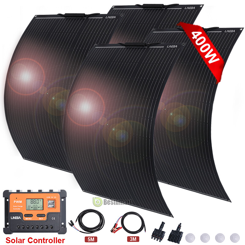100W~400W Flexible Solar Panel Kit 18V Battery Charger w/ Controller RV camping