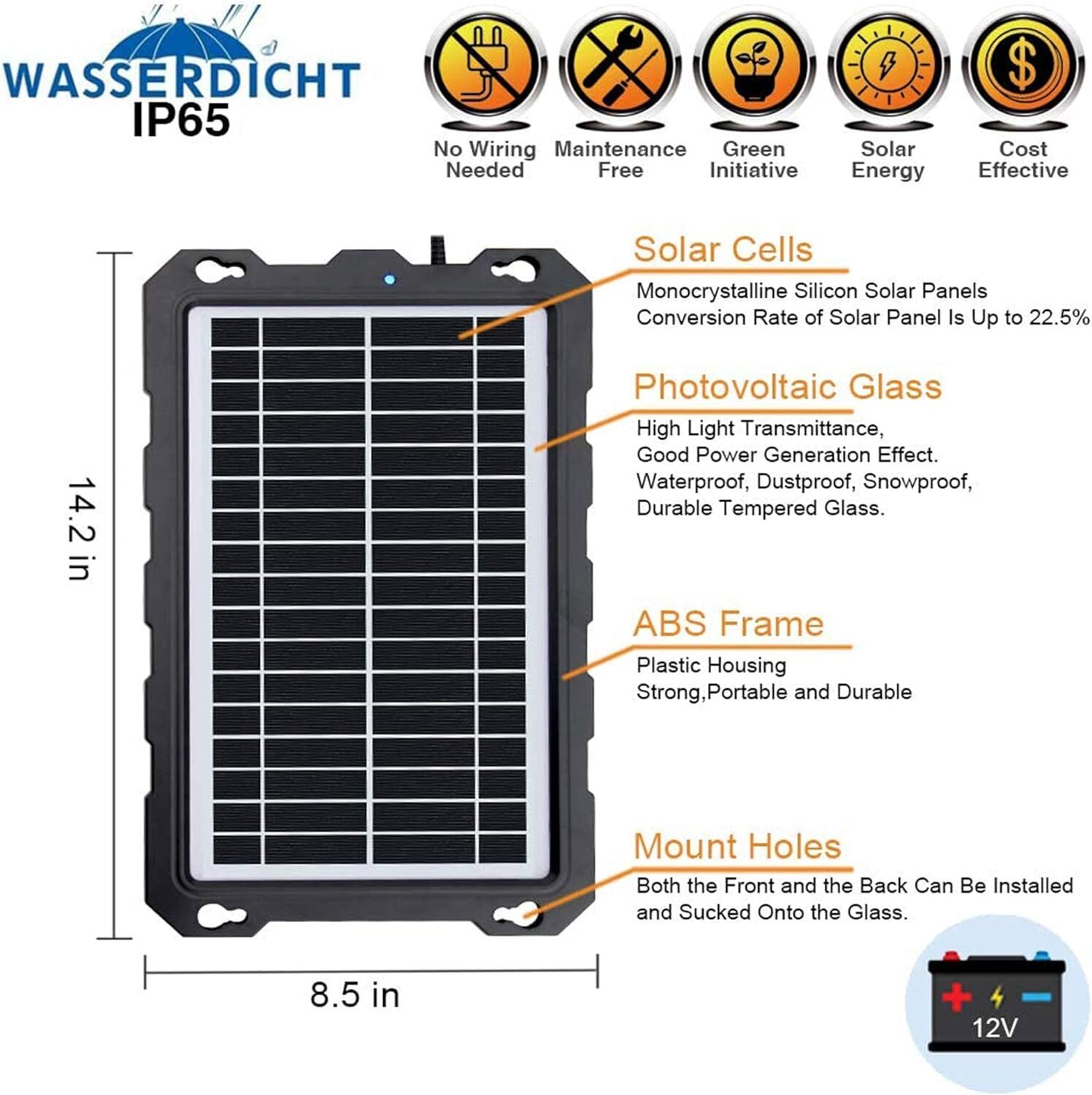 POWOXI 9W-Solar-Battery-Trickle-Charger-Maintainer, 12V Solar Panel Kit for Car
