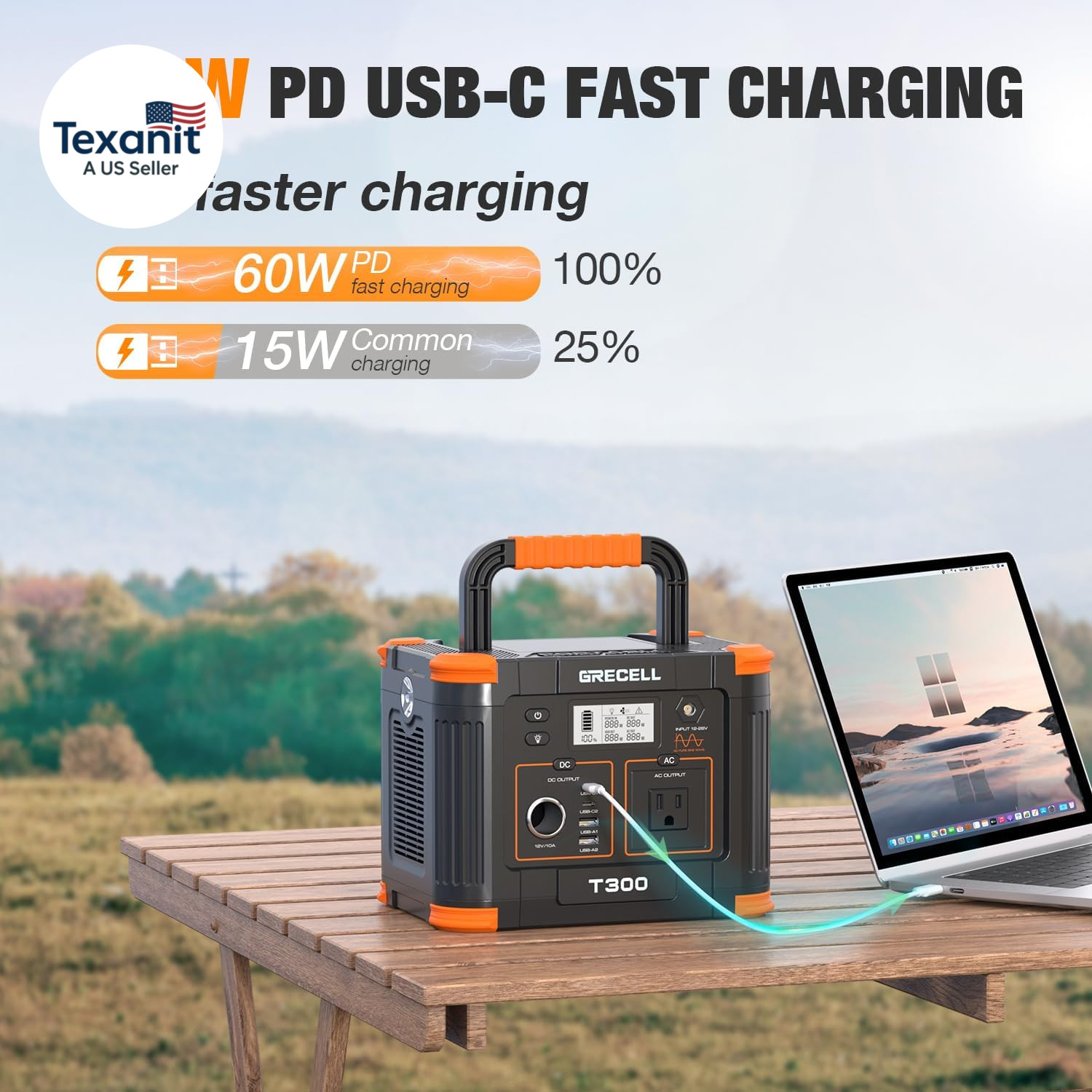 Portable Power Station 300W, 230.88Wh Solar Generator with 60W USB-C PD Output,