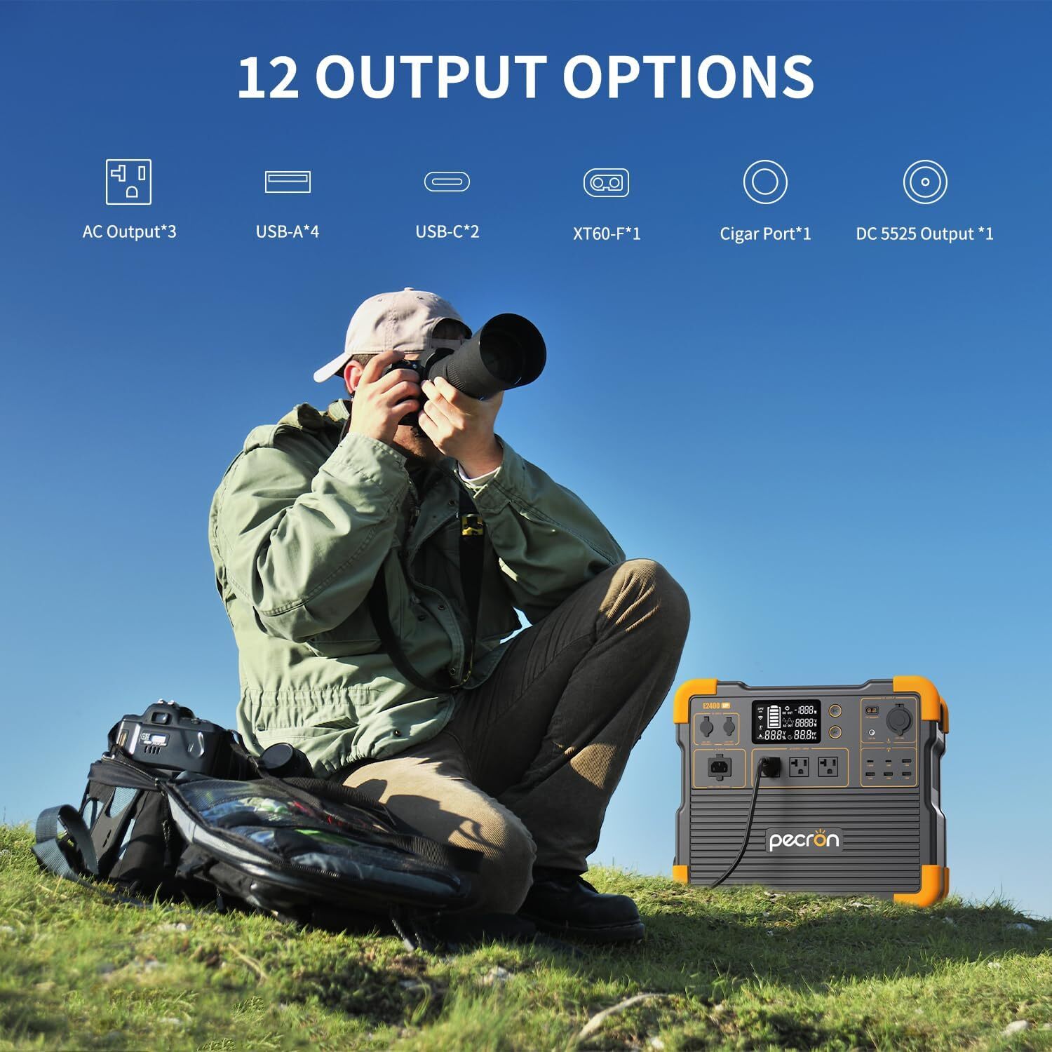 PECRON E2400LFP 2000W 2048Wh Portable Power Station Generator w/200W Solar Panel