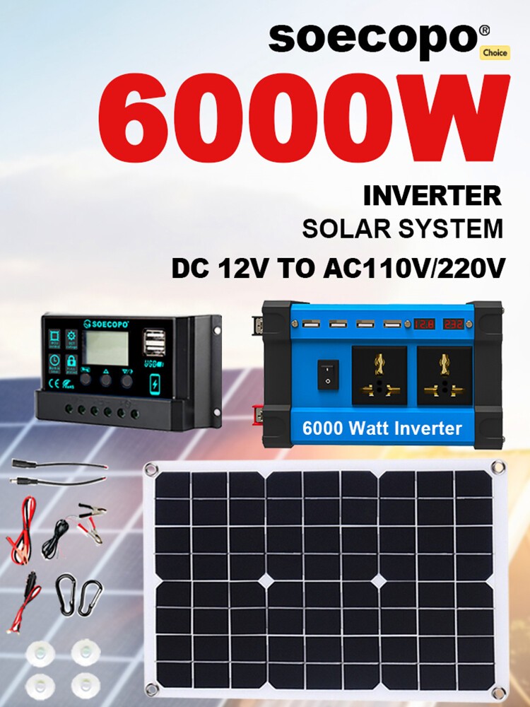 6000W Solar Panel Set Solar Power Inverter Generator Home 100A 110V Grid Syste6C